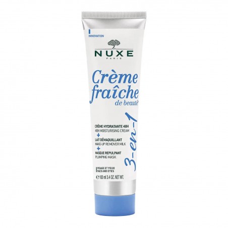 NUXE Crème fraîche de beauté 3-en-1, Crème Hydratante 48h, Lait Démaquillant, Masque Repulpant 100ml