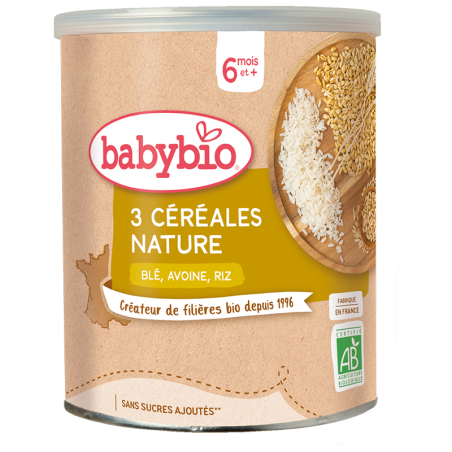 BABYBIO 3 Céréales Nature 220g – dès 6 mois