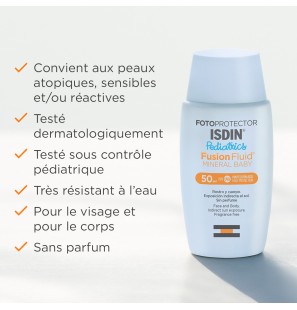 ISDIN FOTOPROTECTEUR Fusion Fluide Minérale Bébé Pédiatrie spf 50+