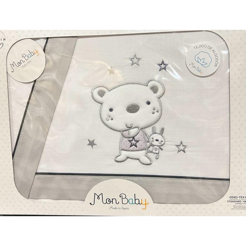 MON BABY Parures 3 pièces (lit 60 x 120) cm osito star b/gris