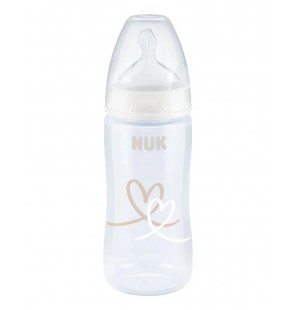 Nuk Biberon PP 300ml tétine en silicone 0-6 mois - Cœur Beige