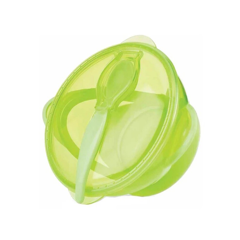 NUBY Assiette profonde avec ventouse, cuillère et couvercle +9 mois VERT