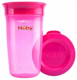 NUBY Gobelet 360 anti-déversement transparent avec couvercle rose 300 ml