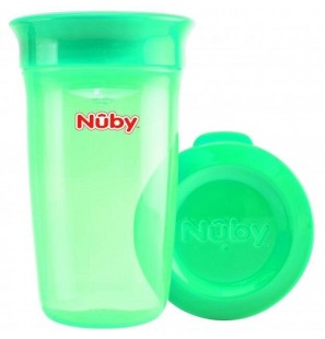 NUBY Gobelet 360 anti-déversement transparent avec couvercle vert 300 ml