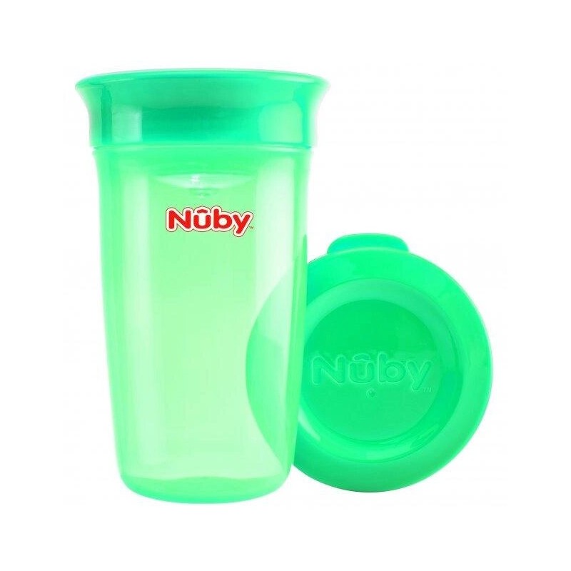 NUBY Gobelet 360 anti-déversement transparent avec couvercle vert 300 ml