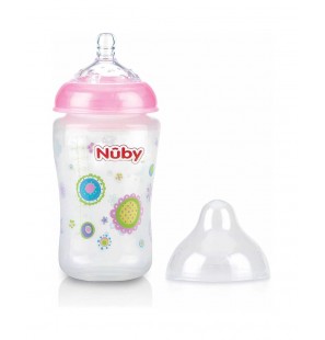 NUBY biberon en polycarbonate imprimé avec tétine SoftFlex 270ml + 0 mois