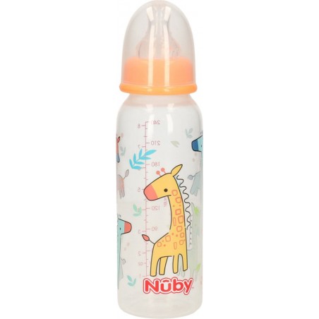 NUBY Biberon col standard débit lent 0m+ 240ml - Girafe