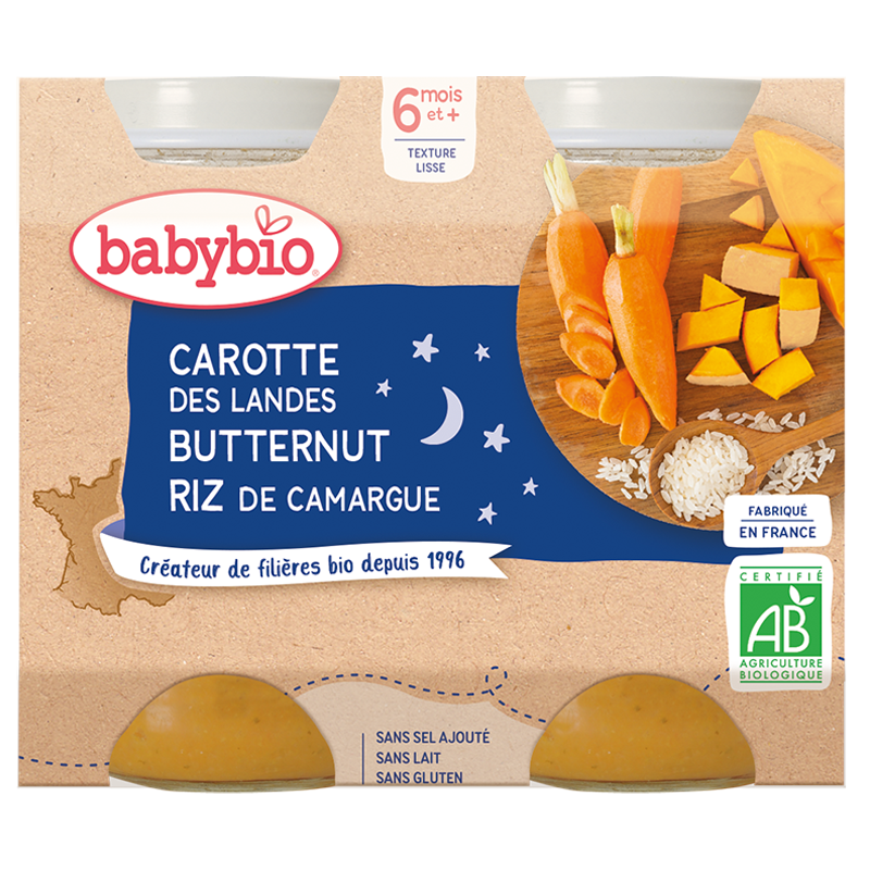 BABYBIO PETIT POT CAROTTE DES LANDES RIZ DE CAMARGUE 2*200G