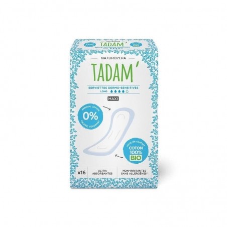 TADAM serviettes Maxi Coton Bio Long + 4gttes boite 16U