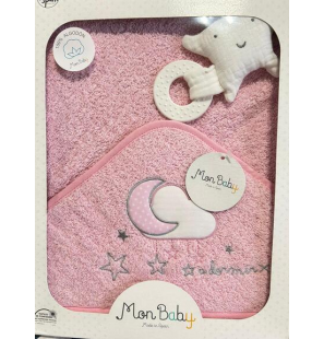 MON BABY Cap De Bain+Doudou Mord 100 X 100cm A Dormir Rose