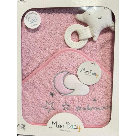 MON BABY Cap De Bain+Doudou Mord 100 X 100cm A Dormir Rose