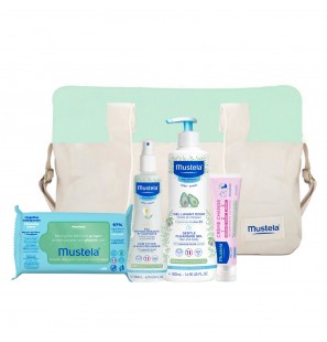 MUSTELA SAC NOURRISSONS LINGETTES + DERMO NETTOYANT 500ML + EAU RAFRAICHISSANTE 500ML + CREME DE CHANGE 100ML