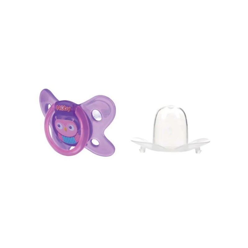 NUBY SUCETTE EN SILICONE OVAL CLASSIC AVEC COUVERCLE 0-6MOIS