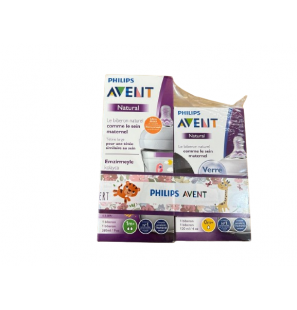 AVENT PACK BIBERON NATURAL EN VERRE 0M+ 120ML + BIBERON NATURAL FLAMINGO 260ML OFFERT