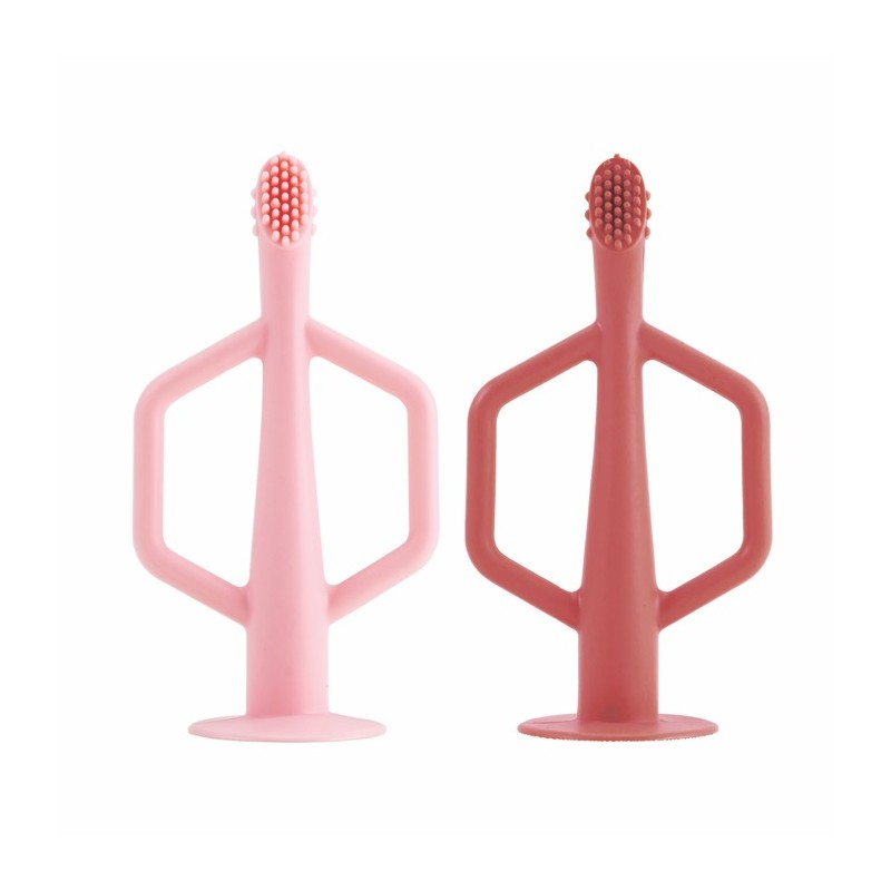 TINY TWINKLE Brosse à dents d'entraînement en silicone 2 pièces - Rose / Bourgogne