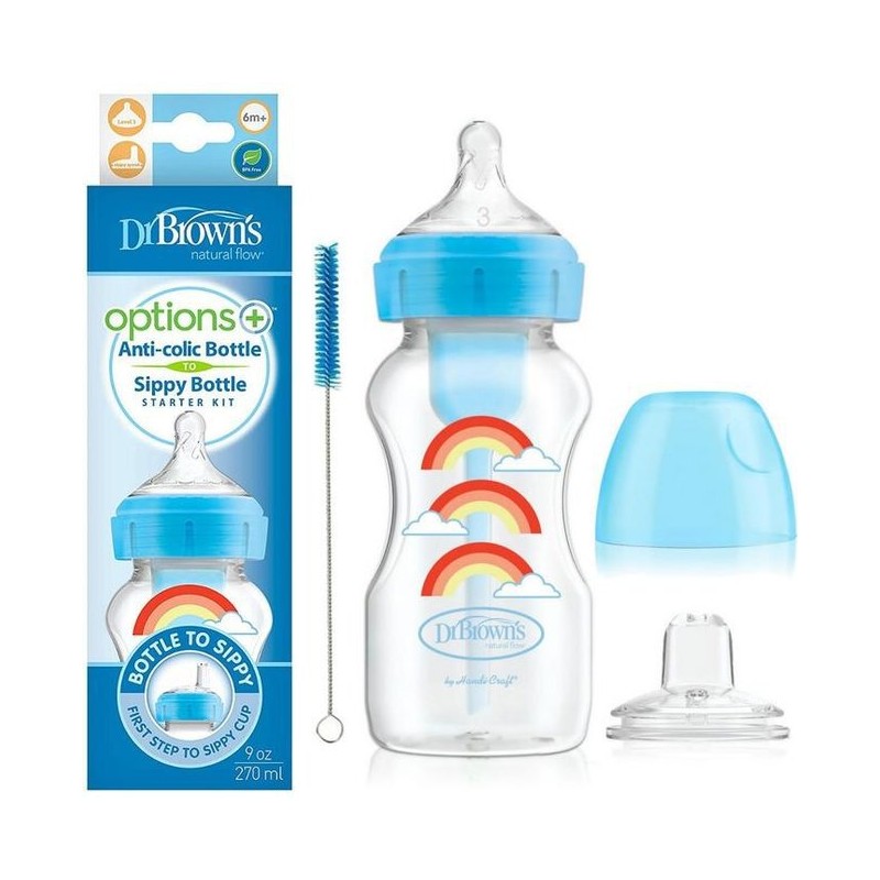 DR BROWN'S BIBERON OPTIONS+ ANTI COLIC COL LARGE SIPPY 270ML TETINE A BEC 6 MOIS+