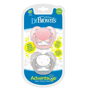 DR BROWNS sucette Advantage 0-6M-Étape 1-Rose-Lot de 2