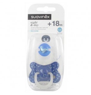 SUAVINEX Sucette Night&Day Silicone +18 bleu, baleine