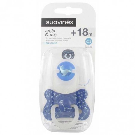 SUAVINEX Sucette Night&Day Silicone +18 bleu, baleine