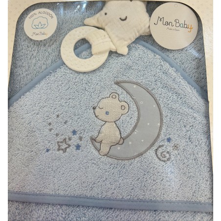 MON BABY Cap De Bain+Doudou Mord 100 X 100cm A Dormir BLEU