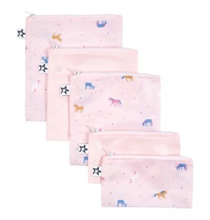 TINY TWINKLE 5 Sacs collation réutilisables - Rose/licornes